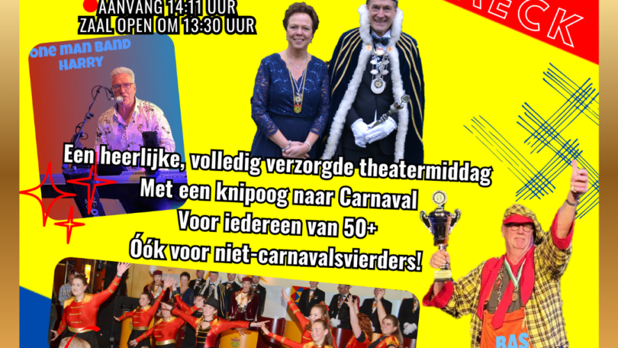 Gezellige middag met een carnavalesk tintje voor alle 50+-ers: Het Rheejes Vermaeck!